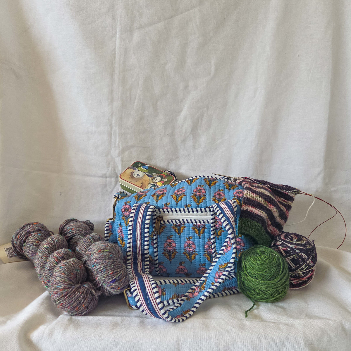 Blue Floral Mini Duffle Bag
