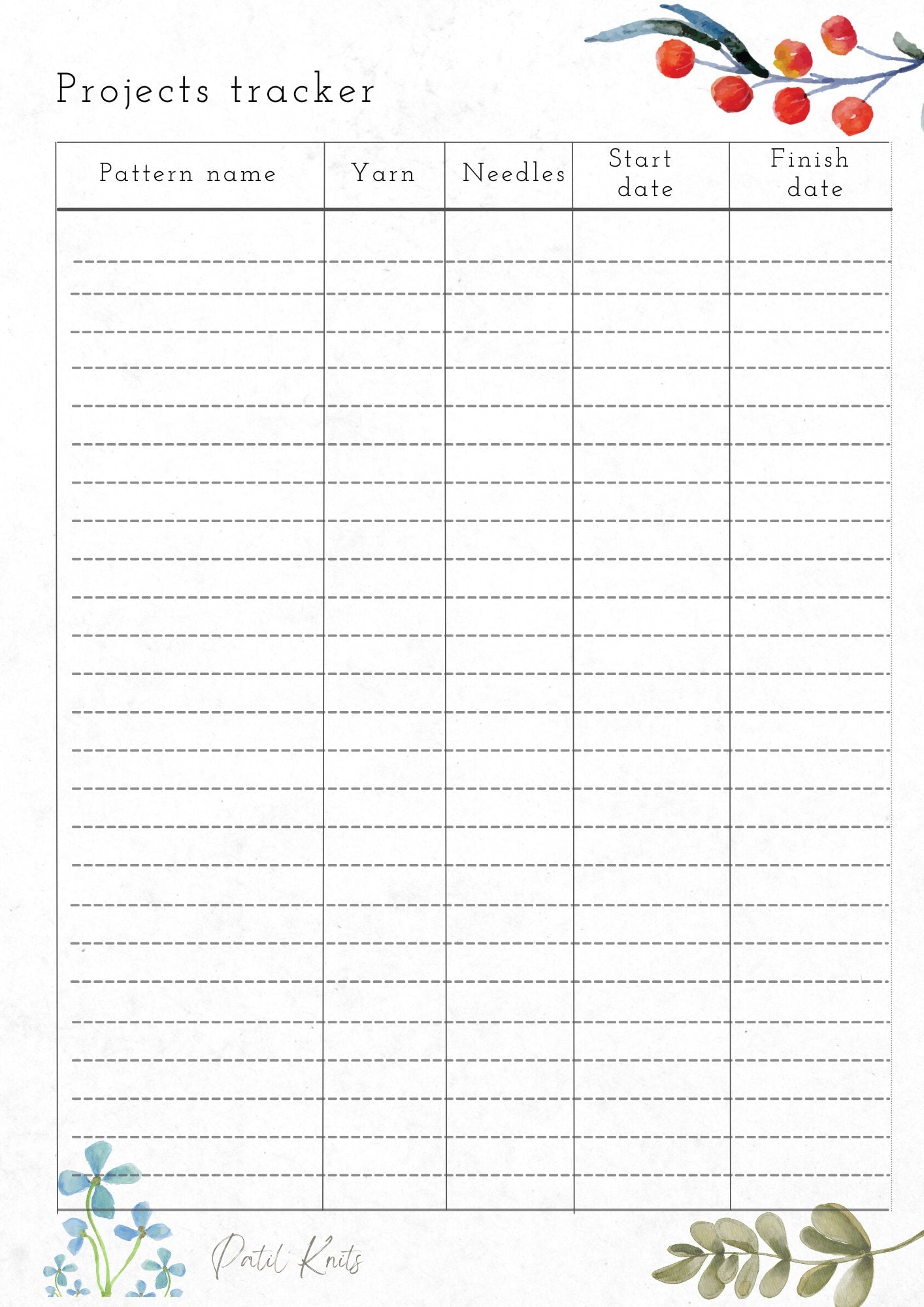 Floral Knitting/ Crochet Planner Printable Planner