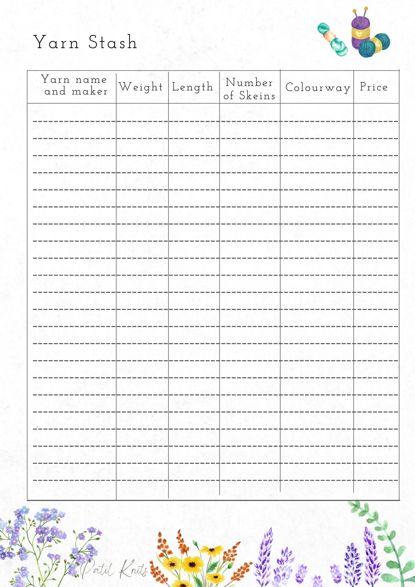 Floral Knitting/ Crochet Planner Printable Planner