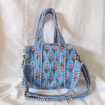 Blue Floral Mini Tote Bag