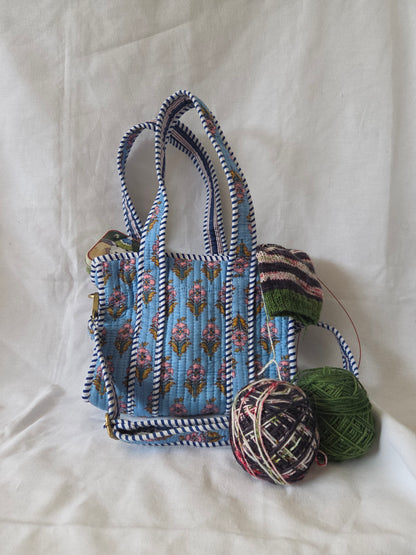Blue Floral Mini Tote Bag