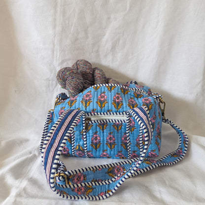 Blue Floral Mini Duffle Bag