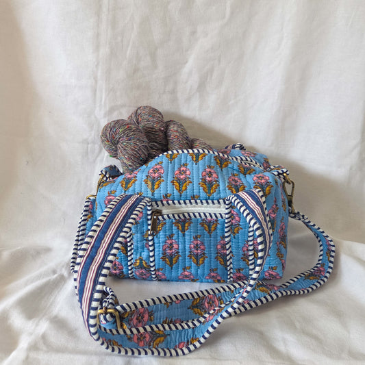 Blue Floral Mini Duffle Bag