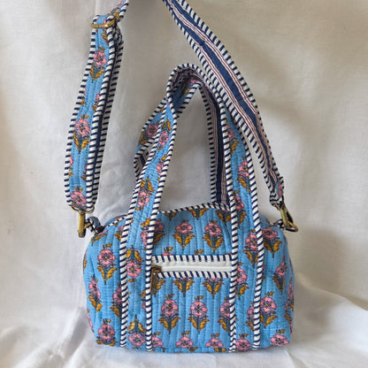 Blue Floral Mini Duffle Bag